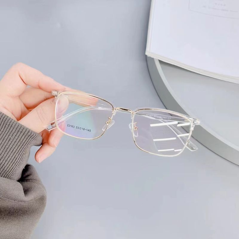 New Men's Business Style Eyebrow Metal Half Anti Blue Light Flat Artistic Square Myopia Lens Frame_voghion.com