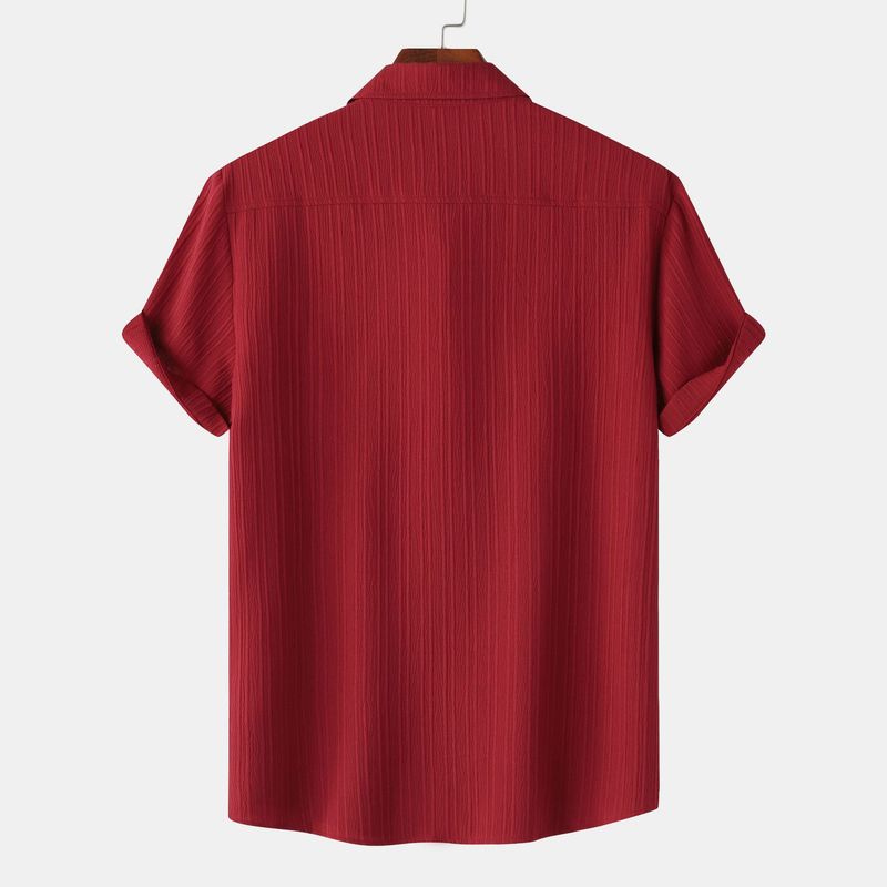 Goods 2024 summer new solid color lapel short sleeved shirt men's_voghion.com
