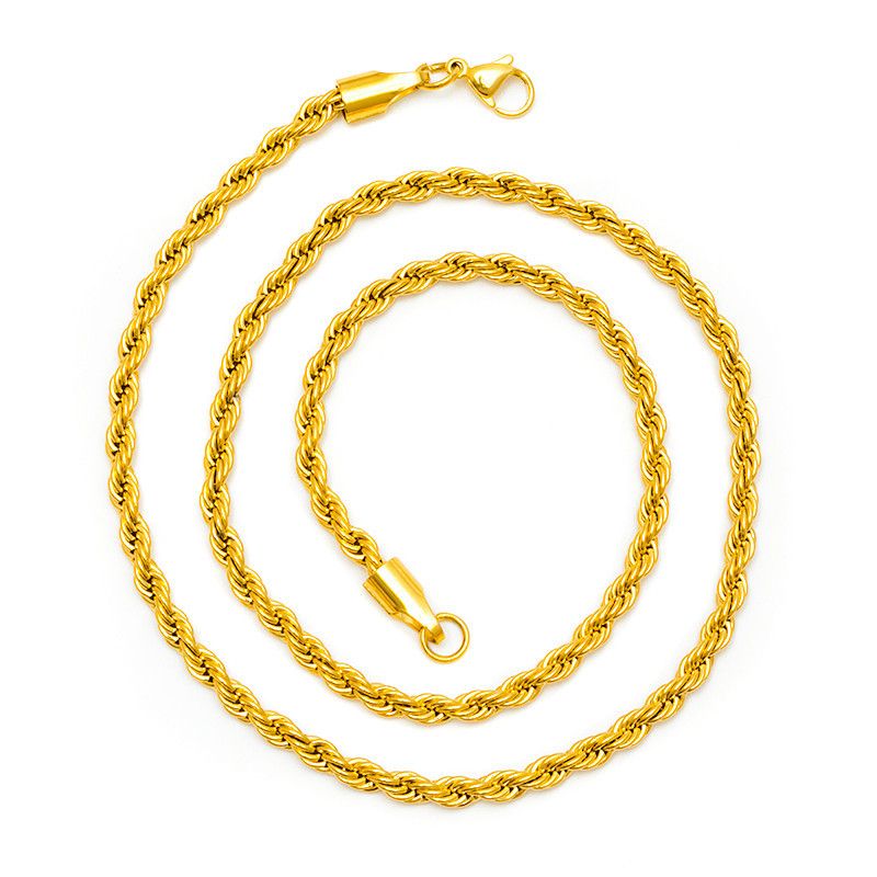 Collana di coppia in sabbia vietnamita da 2/3/4/5 mm con intrecci di pasta fritta placcati in oro, catena intrecciata, collane da uomo e da donna_voghion.com