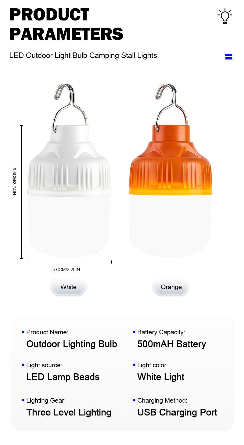 Bombillas LED recargables por USB para exteriores, luz de emergencia de alto brillo, para acampar, pescar, linterna portátil, luces nocturnas_voghion.com