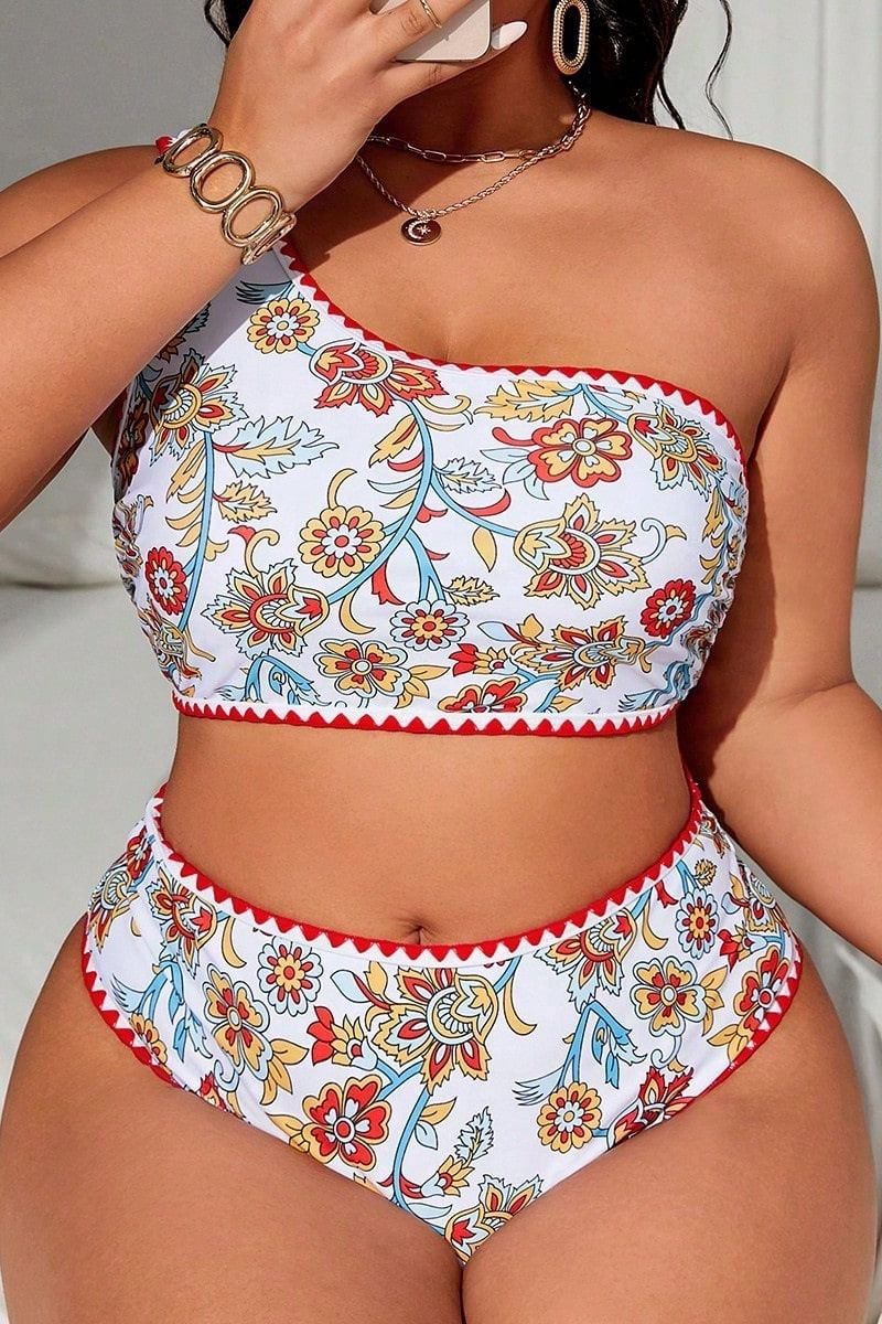 Women's Clothing Printed Bikini Set Sexy One Shoulder Two Piece Swimsuit_voghion.com