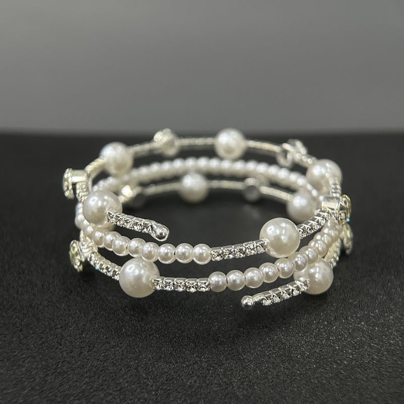 Bracciale elastico multistrato con diamanti, per donne, con perle d'acqua e diamanti di celebrità di Internet_voghion.com