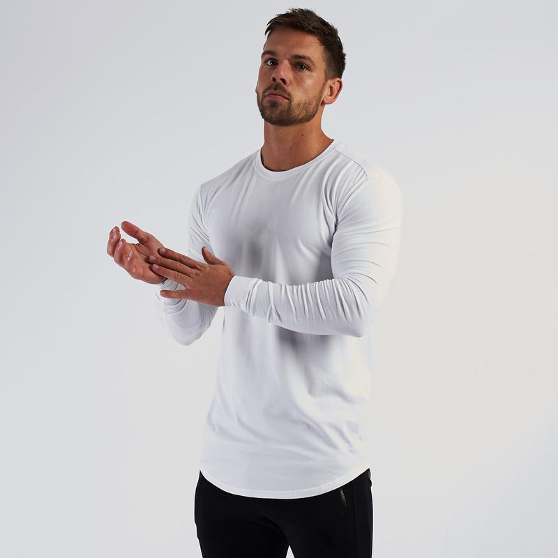 Camicia base tendenza da uomo a maniche lunghe sportiva slim in puro cotone traspirante con fondo tondo_voghion.com