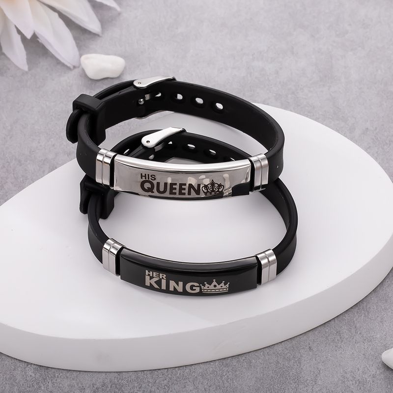 New Set Of Jewelry With QUEEN KING Crown Pattern, Personalized Couple Style Adjustable Silicone Bracelet_voghion.com