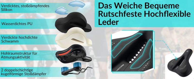 Selle de vélo ROCKBROS Siège de vélo avec silicone épais et mousse confortable et douce_voghion.com