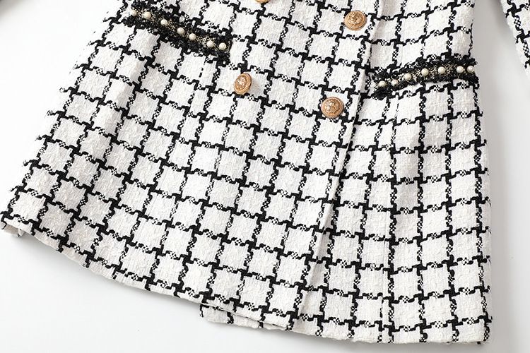 Abito da donna con perline a quadretti bianchi e neri dal design esclusivo INS consigliato dalle celebrità di Internet per l'autunno_voghion.com