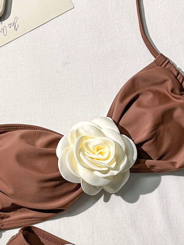 Costume da bagno bikini con fiori tridimensionali alla moda per donna_voghion.com