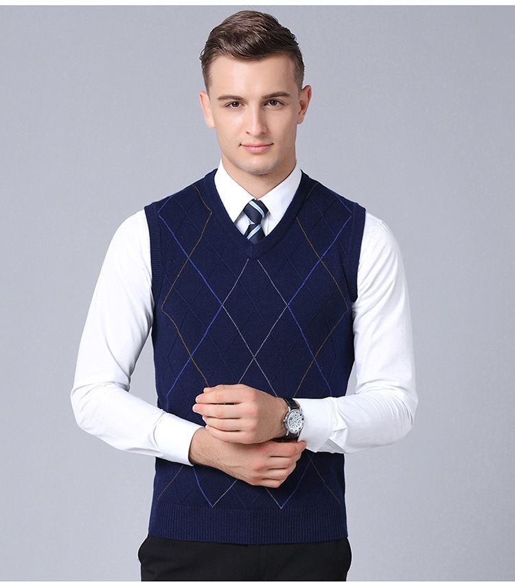 Men's Wool Blend V-Neck Sleeveless Vest Knit Sweater - Stylish & Versatile Pullover For Casual Wear_voghion.com
