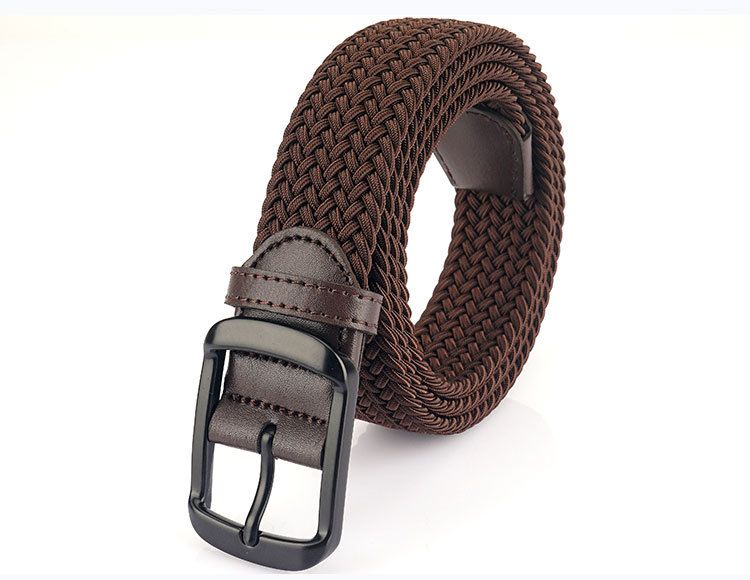 Pin Buckle Men's Woven Wide Canvas Braided No Hole Middle-aged And Young Silk Elastic Trouser Belt_voghion.com