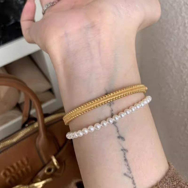 Hochwertiges Vintage-Armband im französischen Stil mit runden Perlen und gebürsteter Spitze für Frauen, schlicht, modisch, einzigartig, neu_voghion.com