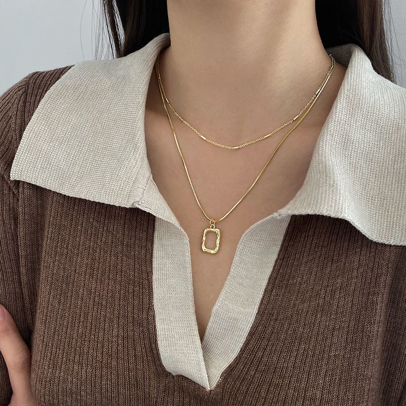 Collar con colgante hueco irregular de doble capa de plata Sterg de moda para mujer, cadena de 2 piezas, joyería fina de moda, regalos, accesorios_voghion.com