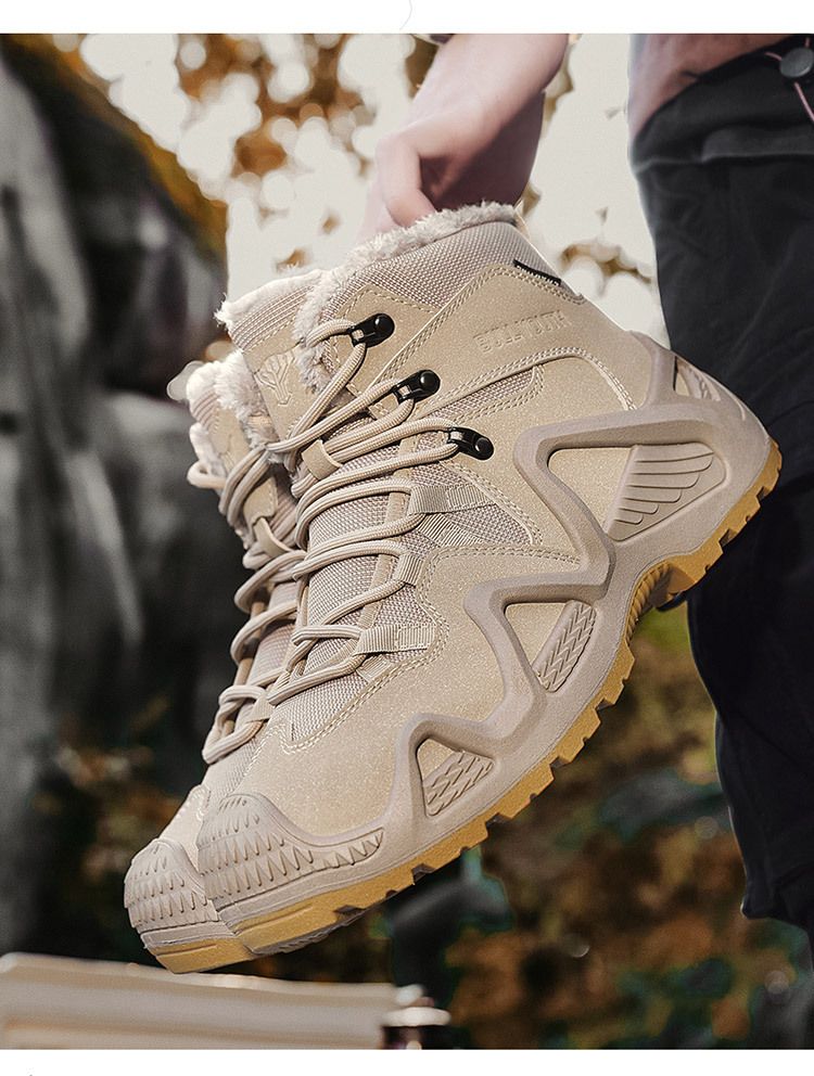 High-top men's outdoor non-slip mountaineering boots with padded warm cotton shoes_voghion.com