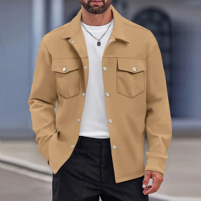 Suitable For All Seasons 2024 Autumn Winter Casual Men's Turn-down Collar Single-breasted Solid Color Double Pocket Slim Fit Jacket Coat_voghion.com