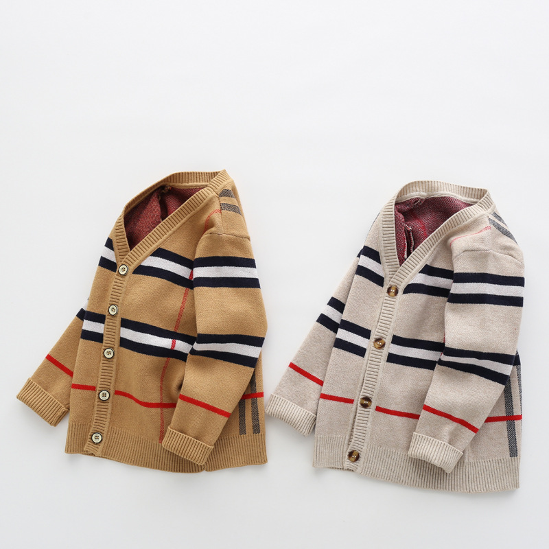 Herfst kinderkleding jongens geruite jacquard trui kinderen afneembare kraag nep tweedelige kerngesponnen garen trui trui_voghion.com