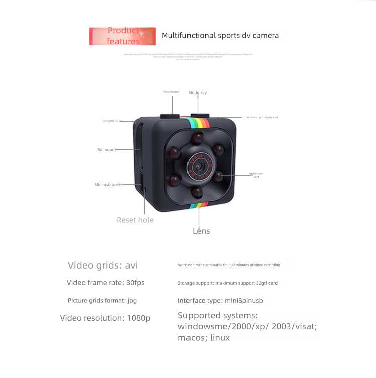 SQ11 HD 1080P Telecamera per sport all'aria aperta A9 piccola con visione notturna a infrarossi_voghion.com