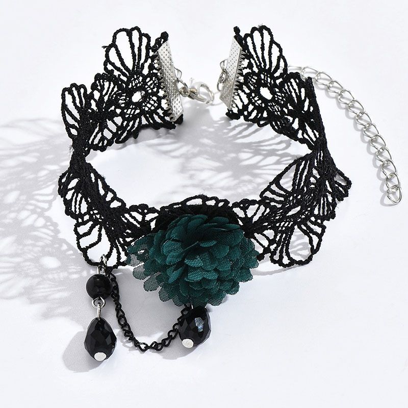 Tobillera con encaje geométrico creativo y flor para mujer, cadena hueca con personalidad moderna_voghion.com