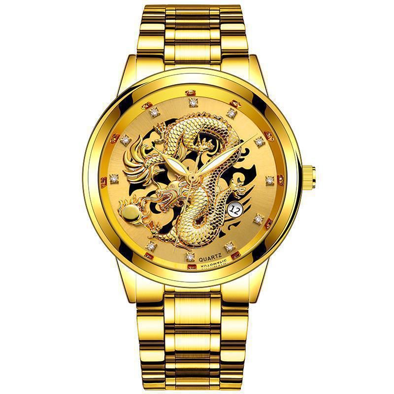 Montre homme montre non mécanique montre homme ultra fine montre de rue calendrier dragon doré ensemble de bracelet polyvalent de luxe_voghion.com