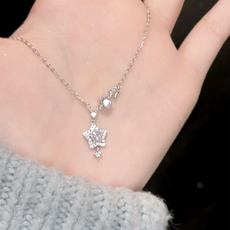 Colar de prata pura S Language Wish Ins Niche High-end Light Luxury Versátil Pentagonal Star Clavícula Corrente_voghion.com