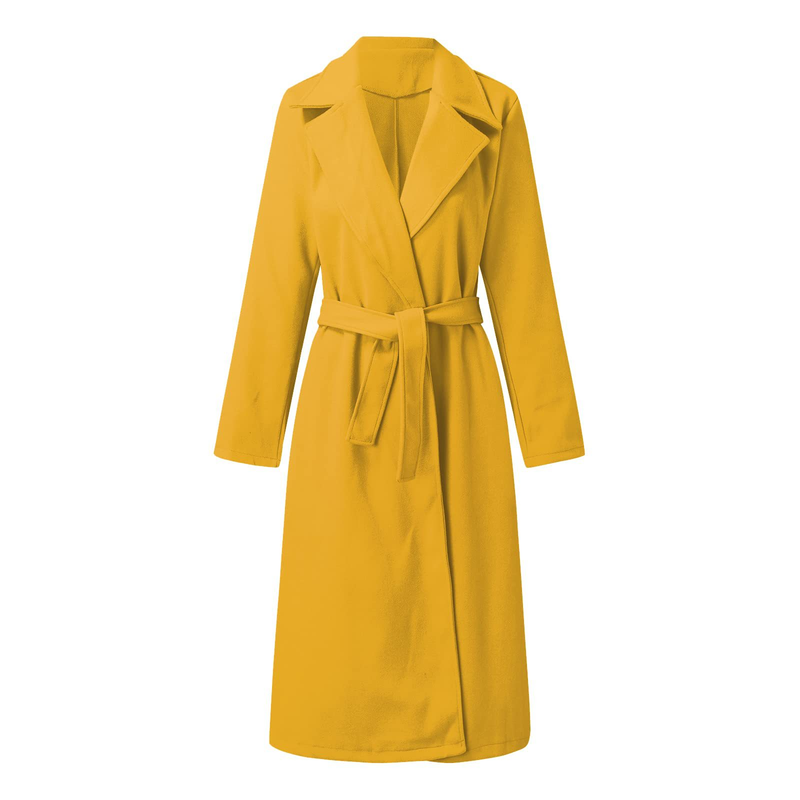 Autumn and winter women's solid color lapel long-sleeved woolen jacket simple strappy windbreaker_voghion.com