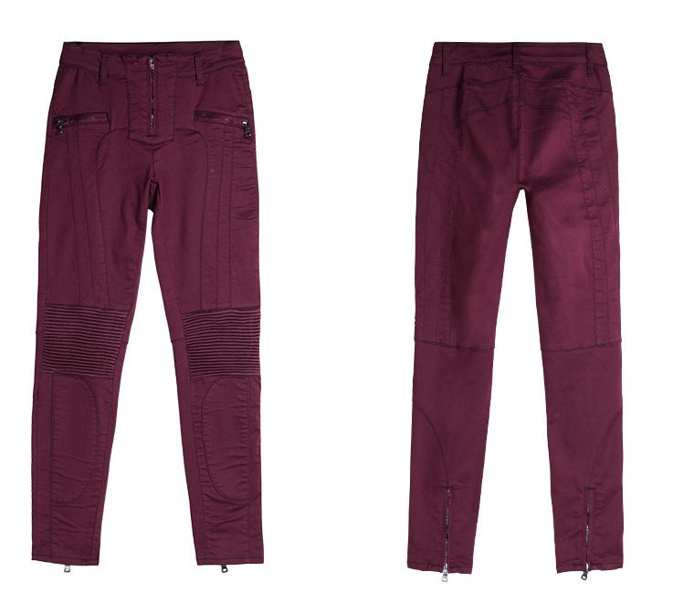Damenbekleidung Jeansshorts Nähte Reißverschluss Motorrad Slim Stretch einfarbige Jeans_voghion.com