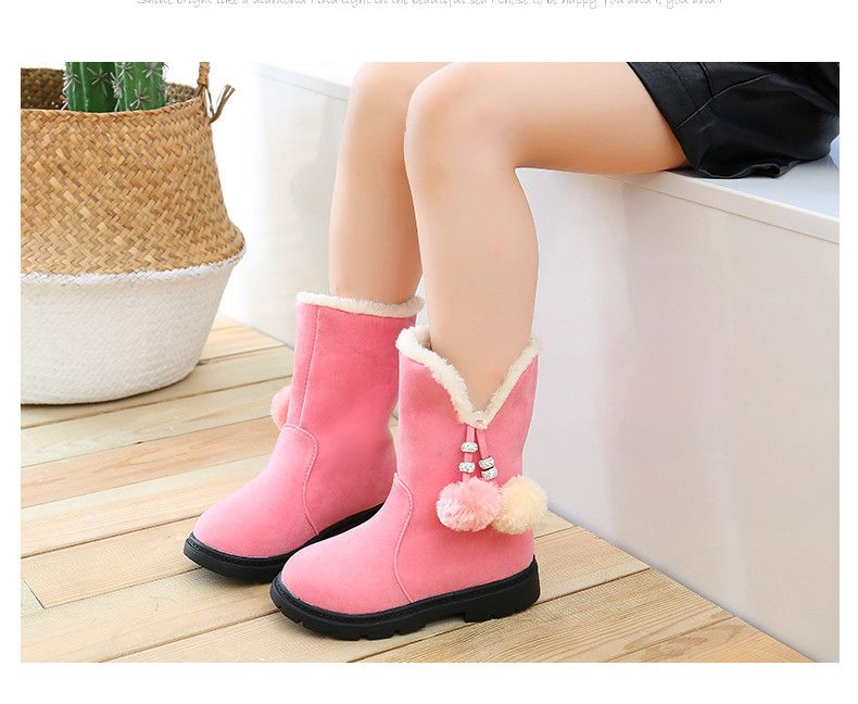 2024 Herbst/Winter Mädchen Lange Eltern-Kind Prinzessin Hairball Schneestiefel, Kinderschuhe, Damen Samt_voghion.com