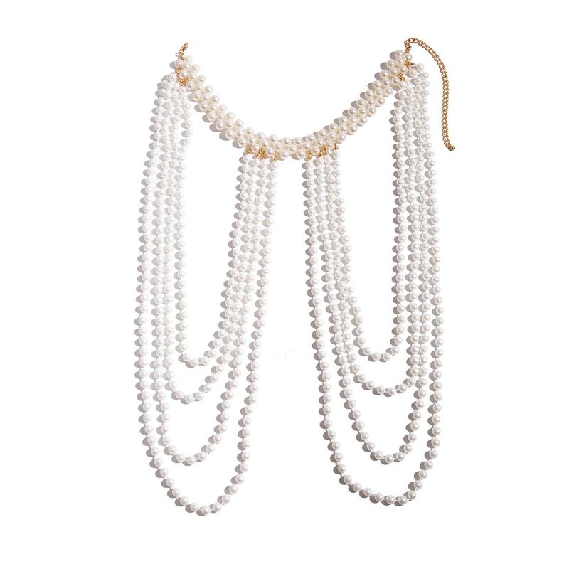 Schmuck Mode Temperament Mehrschichtige Perlenquaste Schulterkleid Mit Kleidungszubehör Körper Brustkette_voghion.com