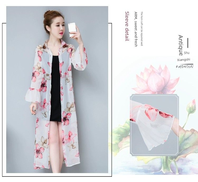 Dünner Sonnenschutz aus Chiffon am Meer, langärmelige Strickjacke mit äußerem Match_voghion.com