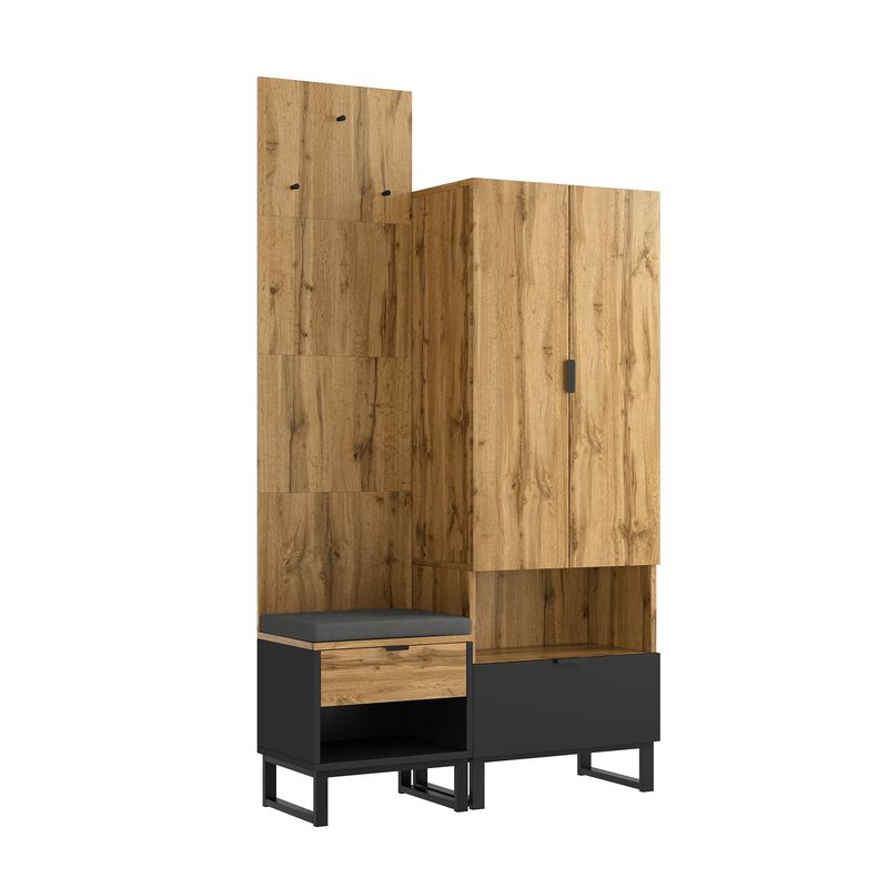 Ensemble Garderoben avec banc à chaussures et coussin, accessoires suspendus à l'avant, tiroirs et étagères réglables_voghion.com