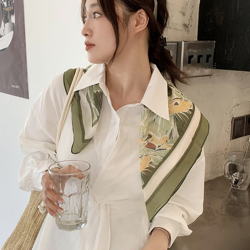 Silk Women's Spring and Autumn Printing Cotton Linen Small Square Sunscreen Sunshade Headband Summer Beach Versatile_voghion.com