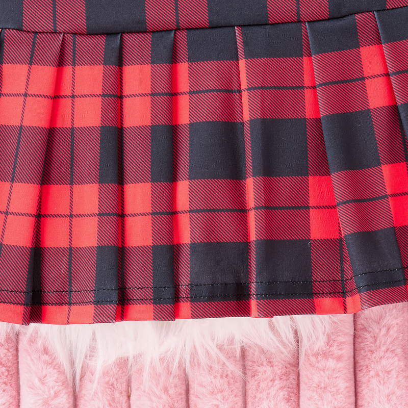 Kinderkleidung, karierte Anzugjacke für Mädchen im Herbst/Winter + karierter Faltenrock mit Hutanzug_voghion.com