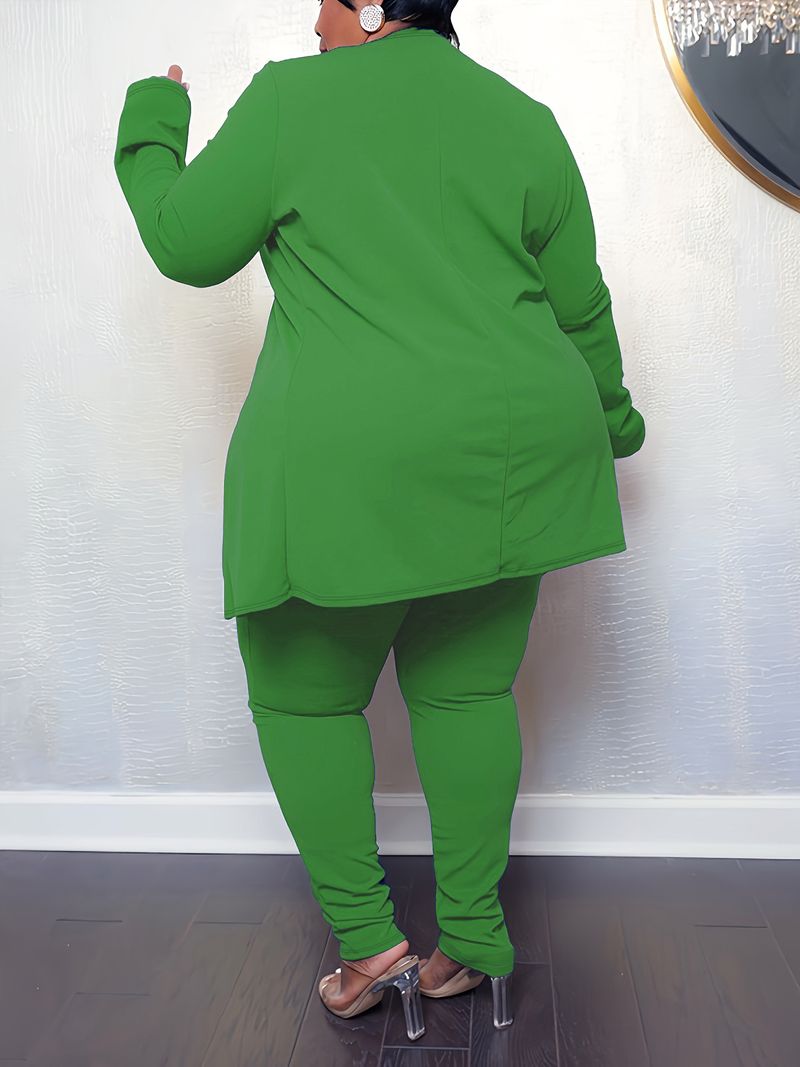 Plus Size Zweiteilige Outfits Damen Passender Anzug Solid Top Leggings Hosen Sets Bürodame Einarmiger Casual Herbst Winter Anzug Europäischer Stil_voghion.com