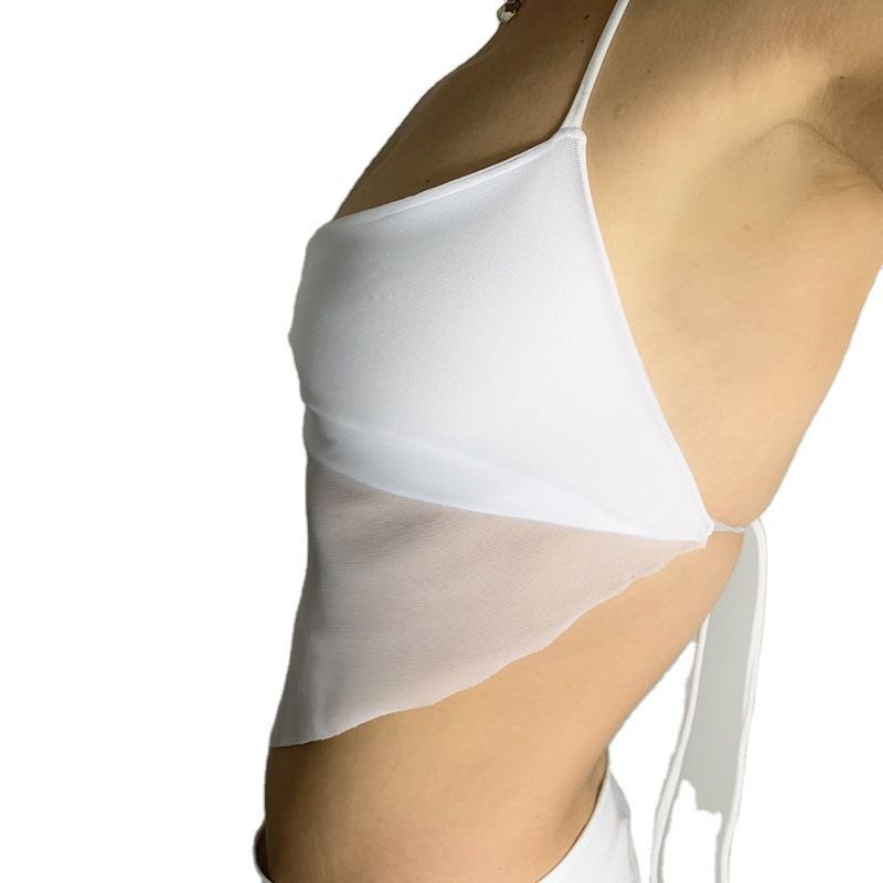 Early Winter Women's 2024 Fashion New Product Square Scarf Perspective Mesh Drawn Pleated Open Back Lace Up Suspended_voghion.com