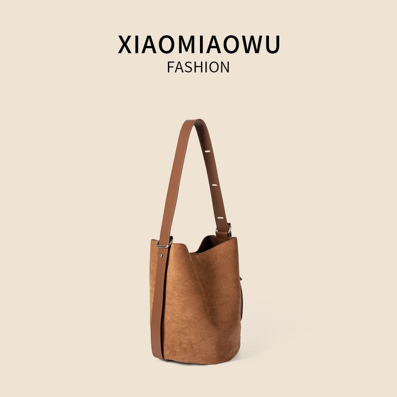 Borsa a secchiello in pelle scamosciata di alta qualità, stile alla moda, con tracolla singola, grande capacità, Milad Brown, per le donne_voghion.com