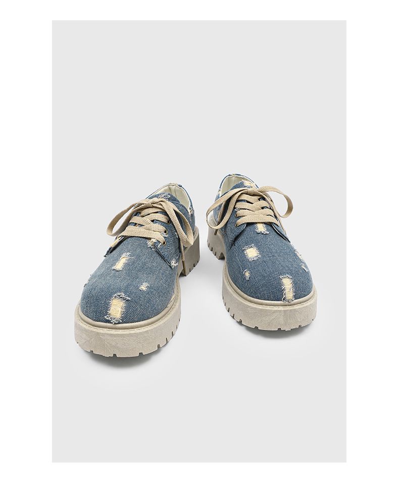 Men's Retro Chunky Sole Cowboy Denim Martin Boots - Low Top Vintage Style With Thick Platform_voghion.com