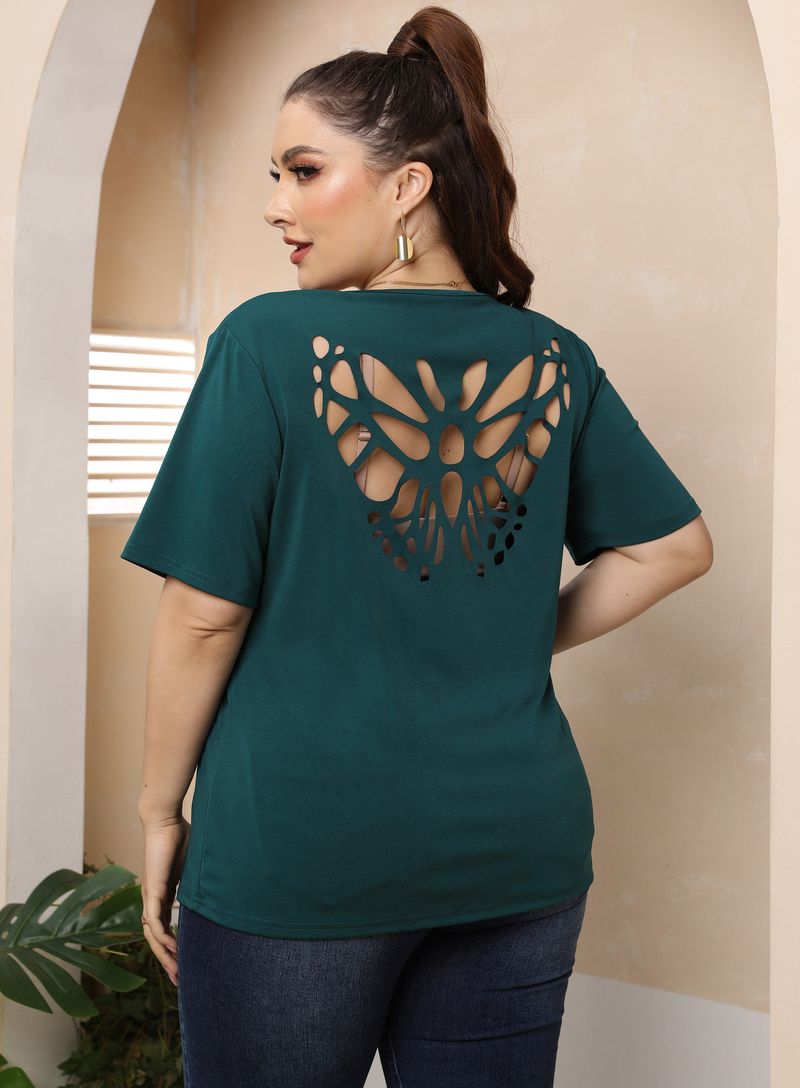 Women's plus size sexy backless butterfly hollowed-out round neck casual t-shirt _voghion.com