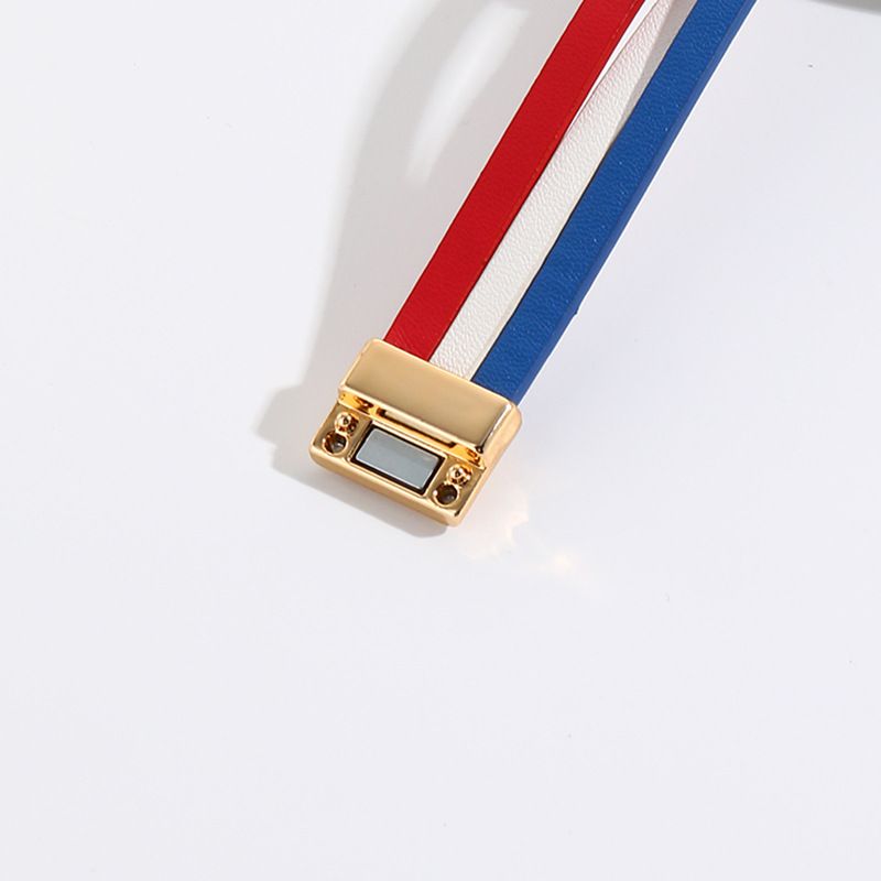 Braccialetto con chiusura magnetica in pelle PU con bandiera americana, rosso, bianco e blu, grande cuore, Francia e Russia_voghion.com