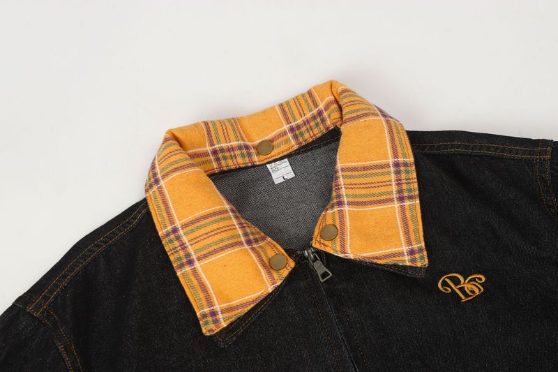 Giacca in denim lavato patchwork ricamato stile americano Eon Modish 25_voghion.com