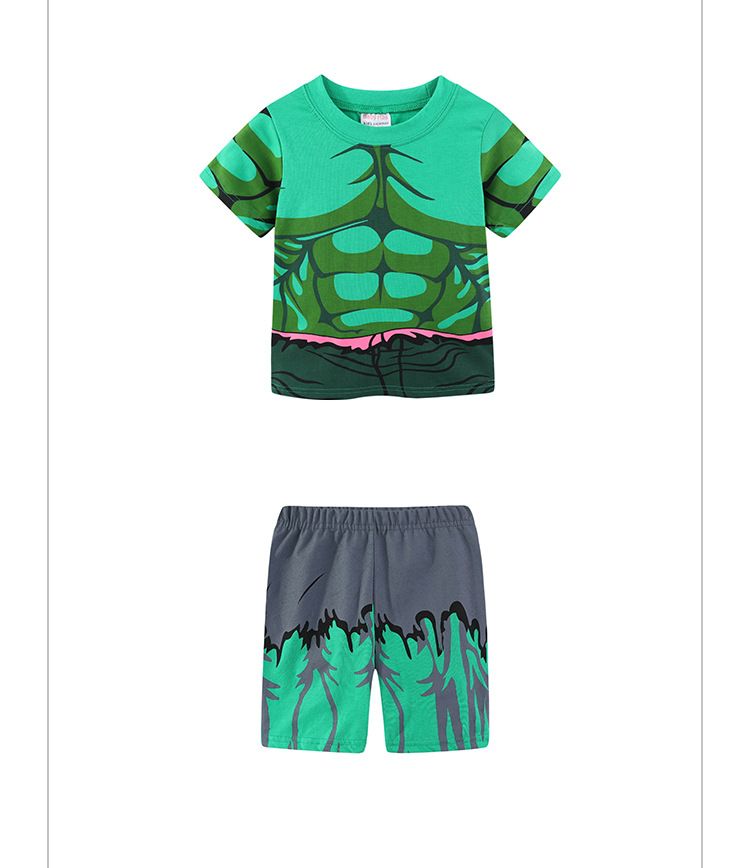 Ropa de hogar para madres e hijos Hulk verano manga corta Ropa infantil conjunto de pijamas para niños Ropa infantil pijama conjunto de dos piezas_voghion.com