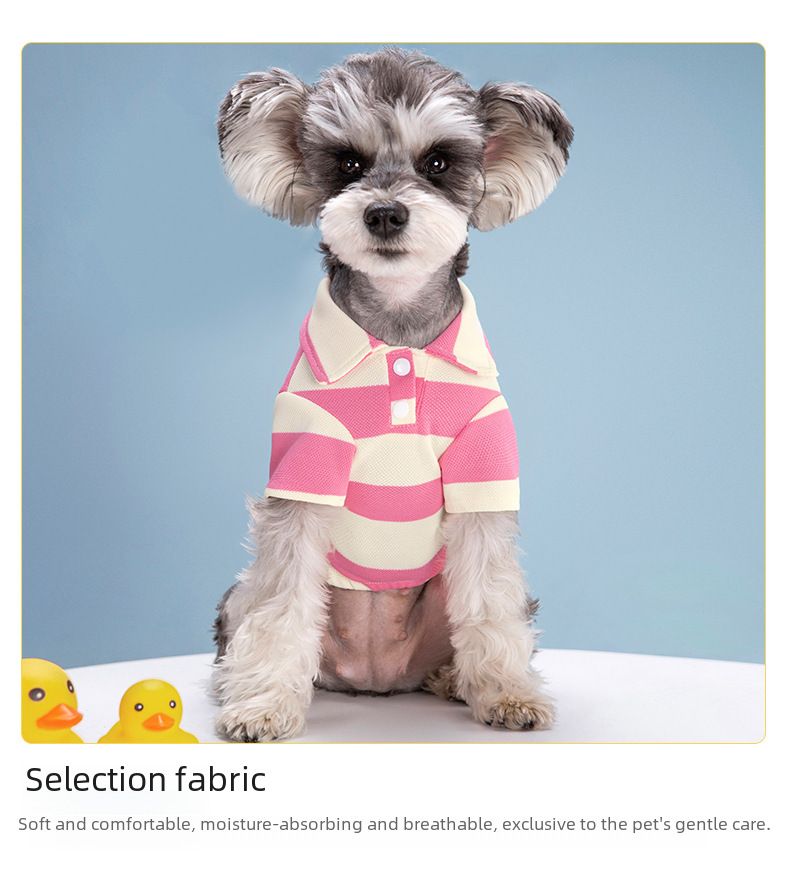 2023 Nya Hund Vår- och Sommarpolotröja Randig Pärlhalsband Elastisk T-shirt Katt Randiga Kläder_voghion.com