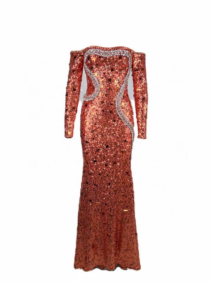 Abito da sera sexy aderente con maniche lunghe e glitter con strass: eleganza elastica per eventi serali e celebrazioni_voghion.com