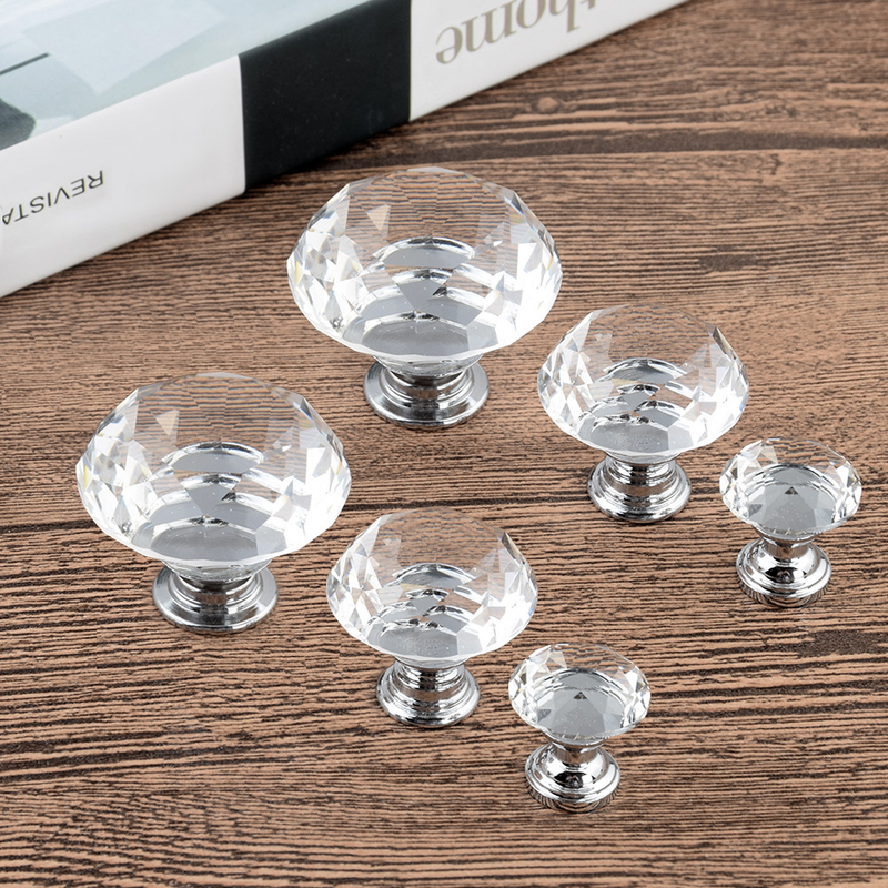 1/10pcs 20-40mm Gold Silver Base Diamond Shape Crystal Glass Knobs Clear Cupboard Pulls Drawer Knobs Kitchen Cabinet Handles_voghion.com