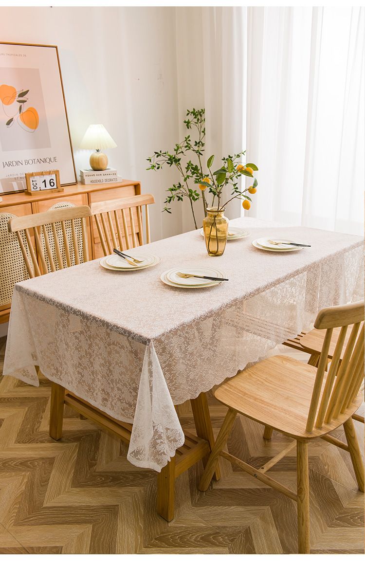 Farmhouse Lace Tablecloth – Non-Slip Rectangular Table Cover, Picnic Blanket, Photo Backdrop For Dining, Boho & Scandinavian Home Decor_voghion.com