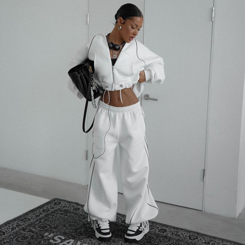 Completo trendy con felpa con zip e pantaloni jogger - Morbido misto cotone, capi essenziali streetwear per uomo e donna, comodo outfit casual, moda autunno inverno_voghion.com