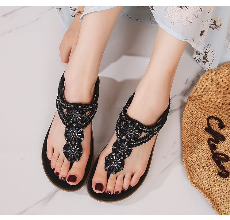 2025 Summer New Rhinestone Beaded Soft Comfortable Vacation Beach Wedge Sandals For Women_voghion.com