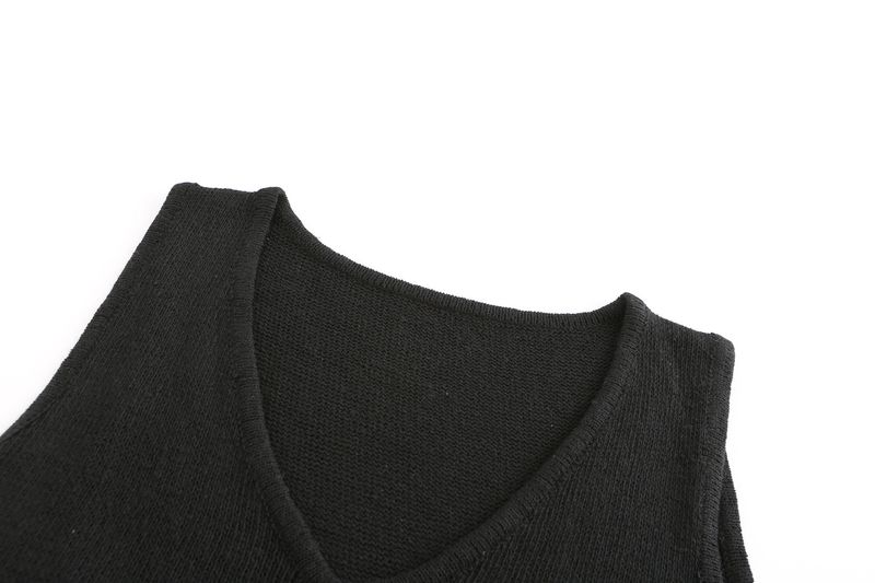 Dameskleding Zomermode Casual Diepe V-hals Vest Trekkoord Gebreid Dames Trui Pak Tweedelig Set_voghion.com