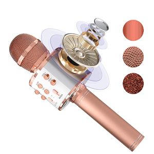 5 Core Bluetooth Wireless Karaoke Microphone All-in-One Portable Handheld Mic with Speaker Recorder Microfono Inalambrico - WM SPK Copper_voghion.com