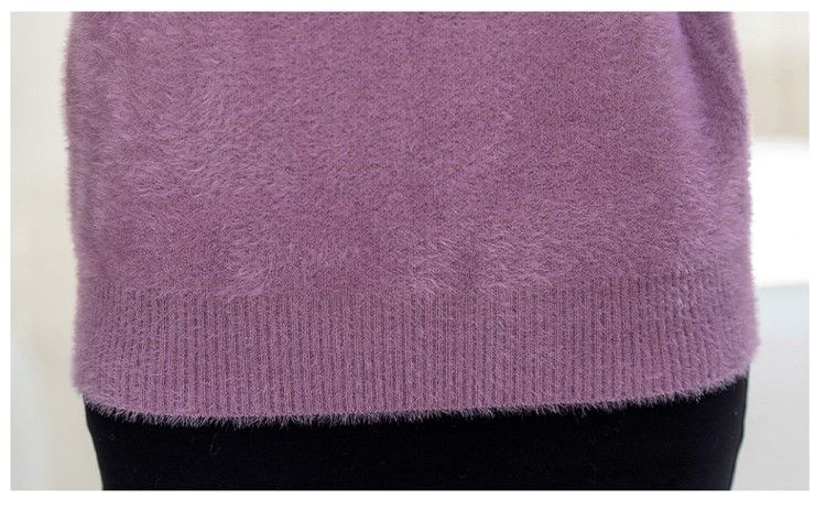 Tenue d'automne et d'hiver pour maman, nouveau pull épais en fourrure de vison pour femmes âgées d'âge moyen, haut ample et chaud, col mi-haut_voghion.com