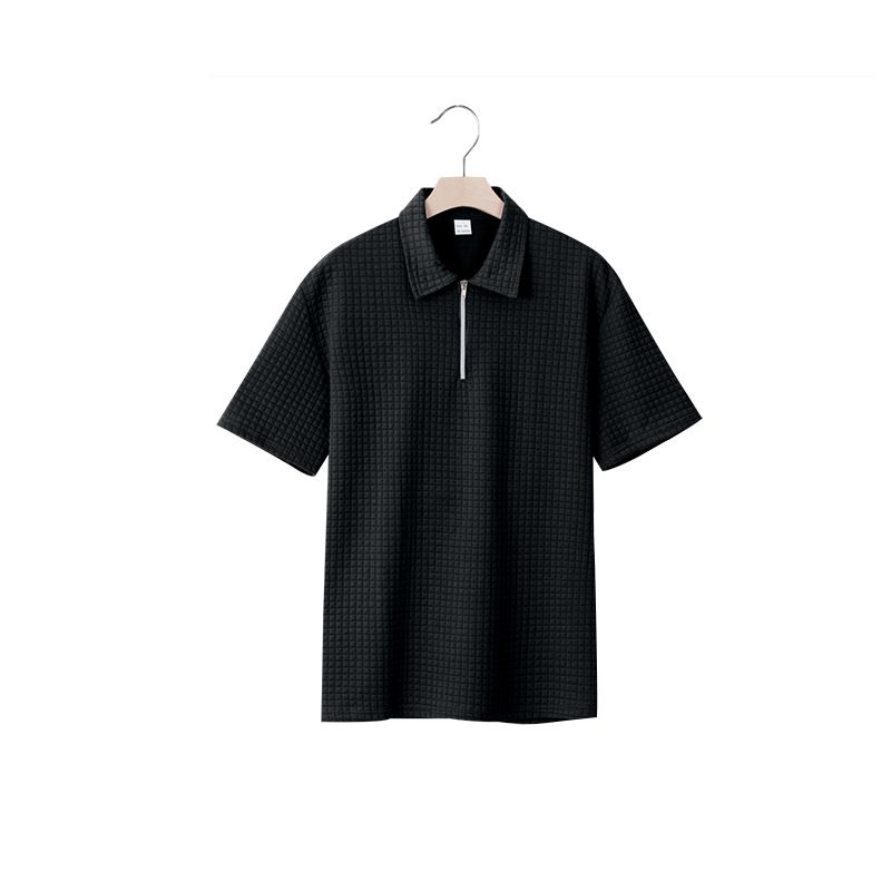 Sommer Herren Poloshirt mit lockerem Jacquard-Reißverschluss im amerikanischen Stil, kurzärmelig_voghion.com