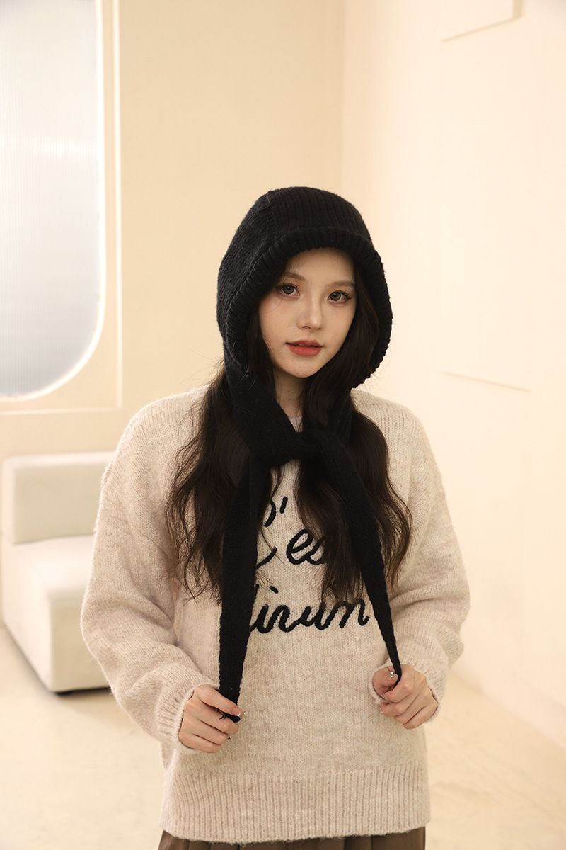 Cappello passamontagna rosso per donna in autunno inverno, caldo e spesso lavorato a maglia, protezione integrata per collo e orecchie, cappello di lana, alla moda_voghion.com