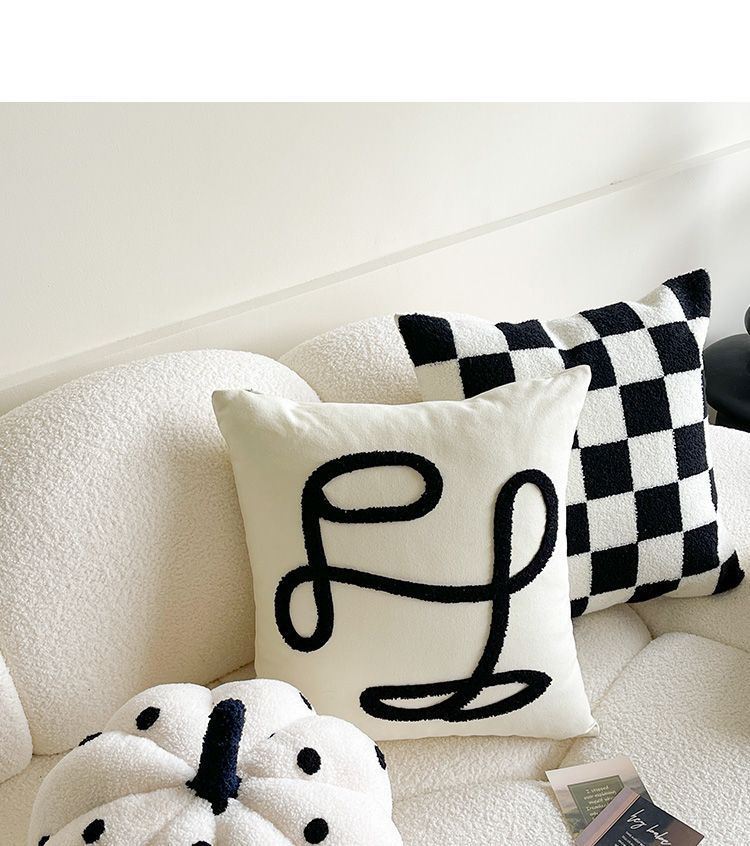 Housse de coussin à carreaux style crème pour canapé, baie vitrée, décoration minimaliste de luxe_voghion.com
